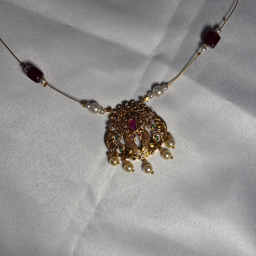 Antique Gold Finish Peacock invisible Necklace