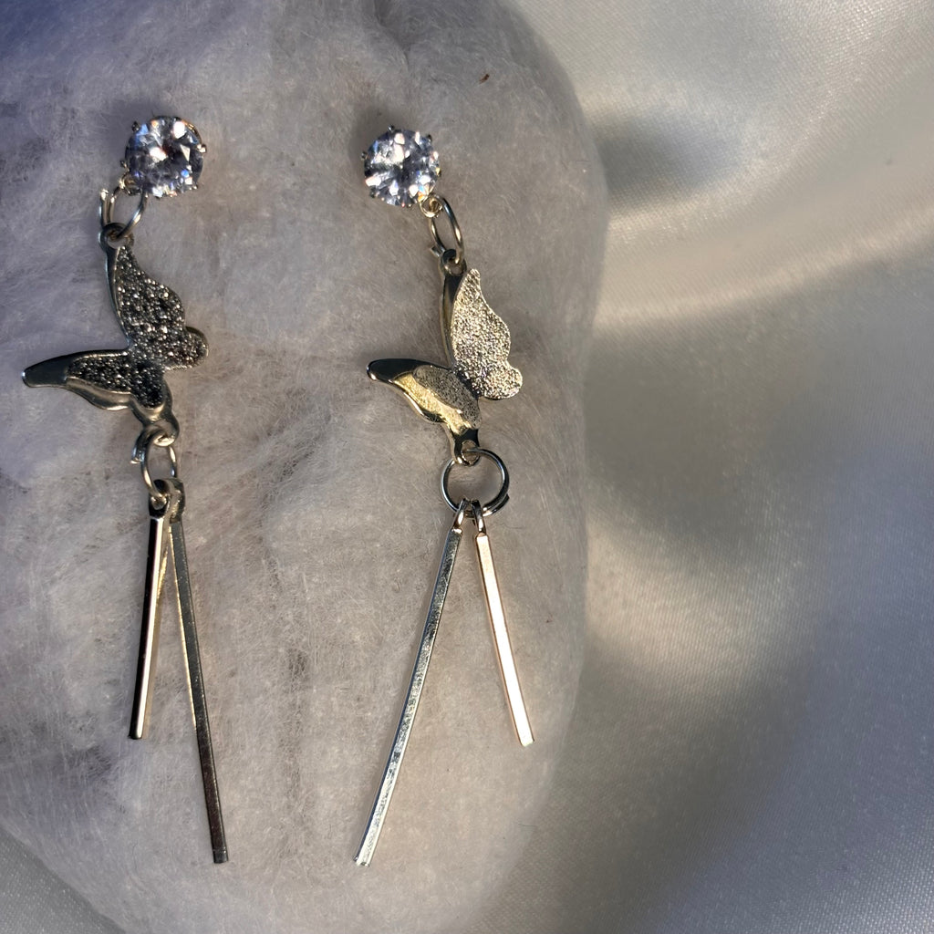 Silver Butterfly Linear Drop Earrings