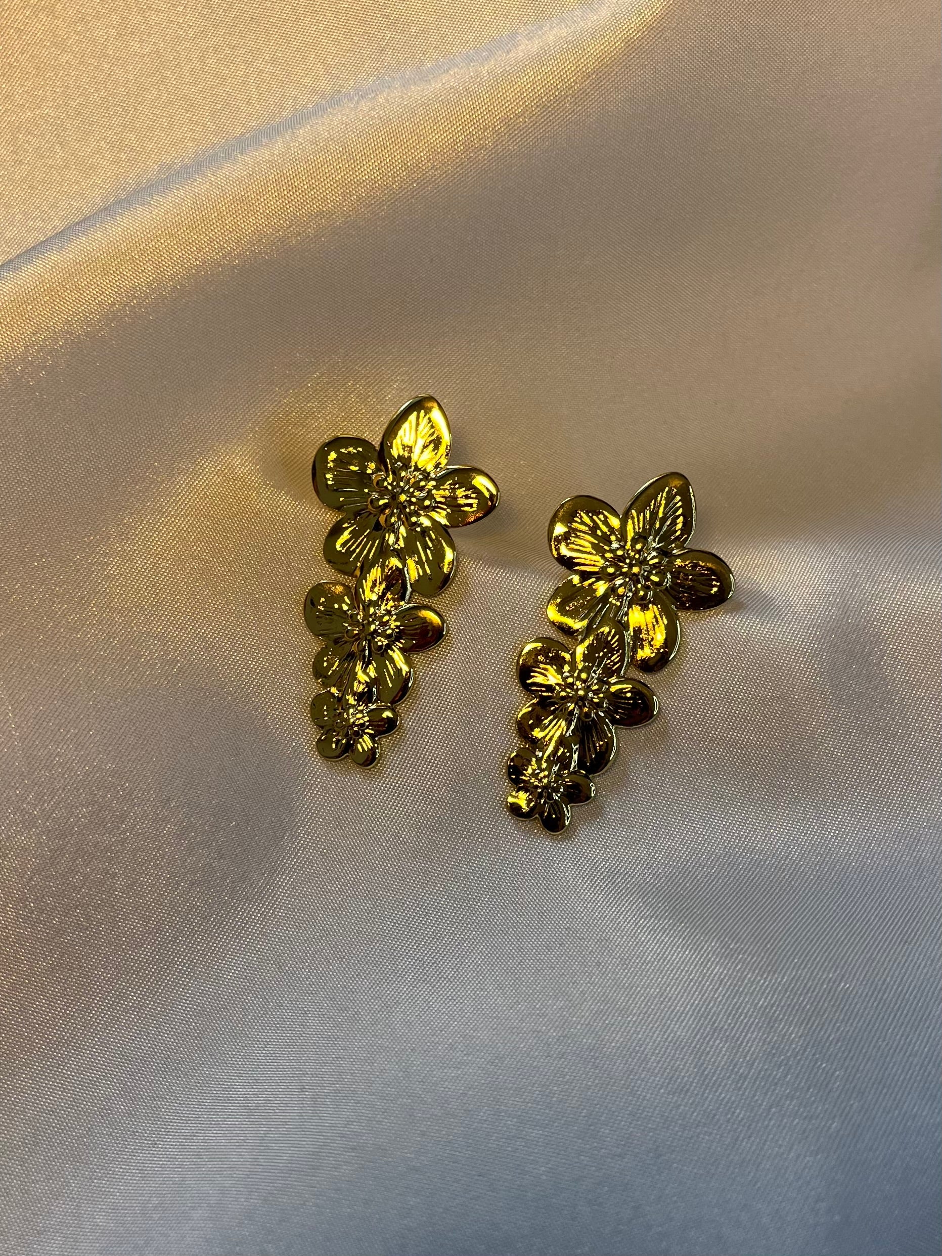 Golden bloom climber's ear studs