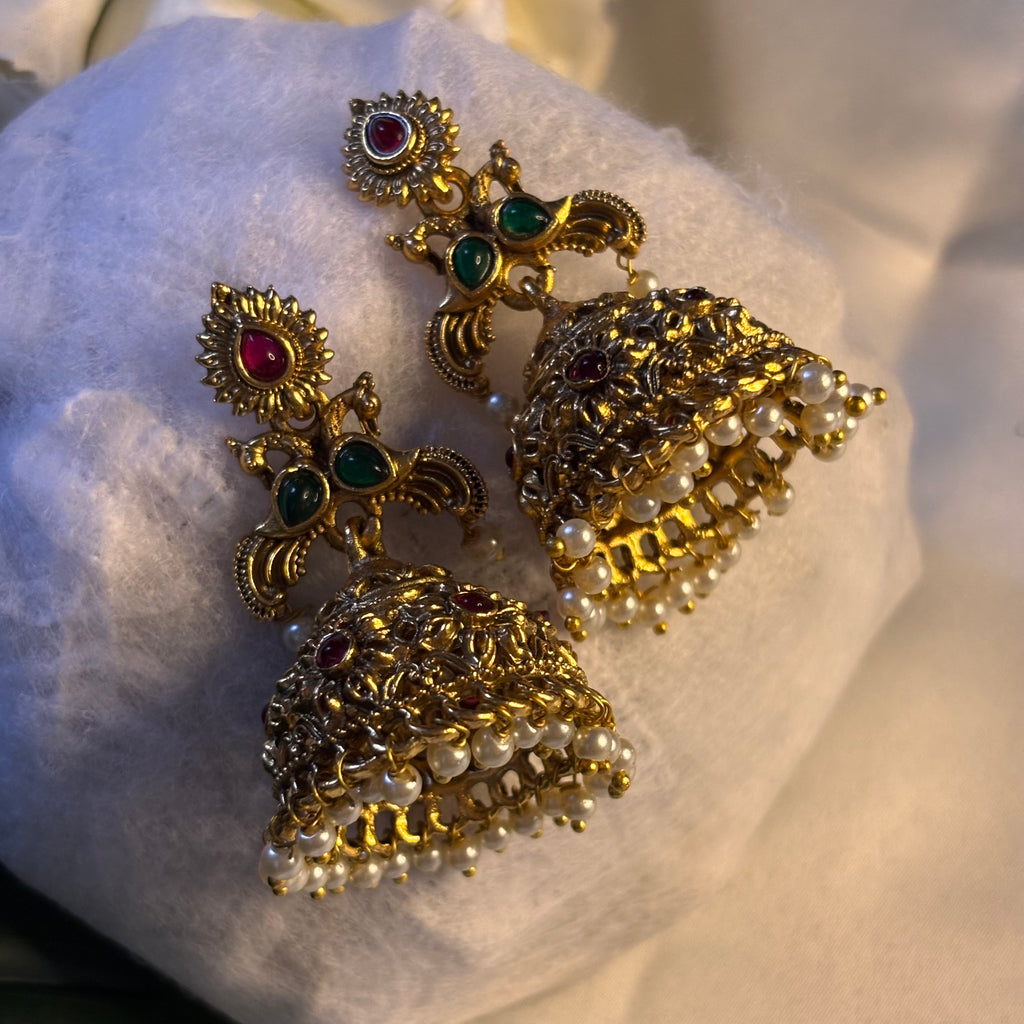 Lattice Gold Peacock Jhumkas