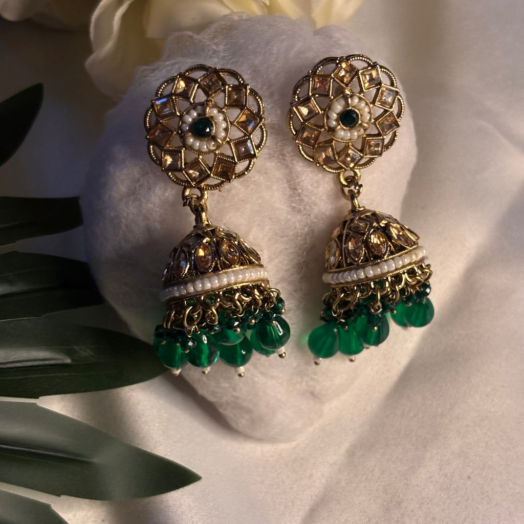 Green Mandala Ruby Drop Jumkas