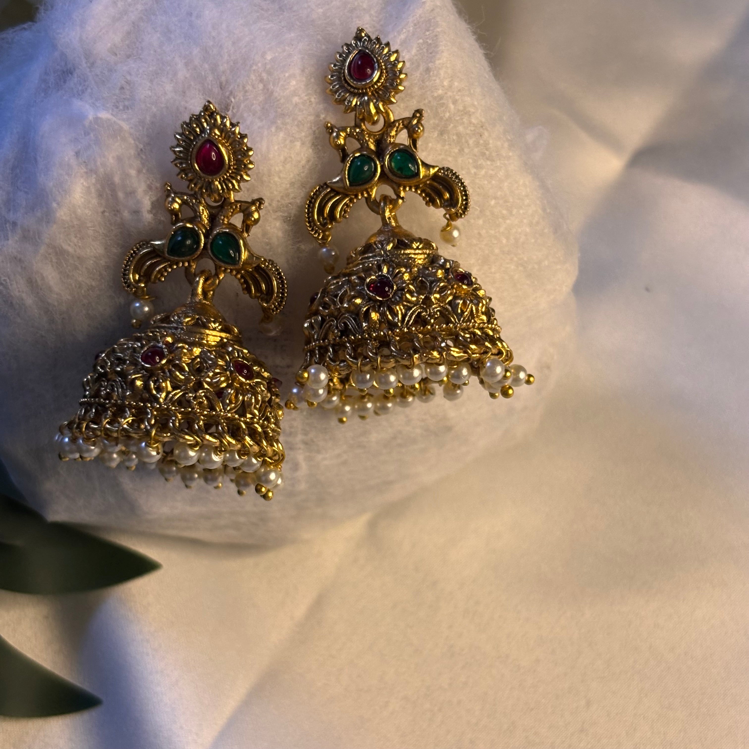 Lattice Gold Peacock Jhumkas