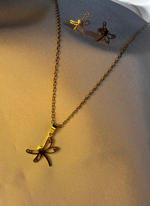 Dragonfly Pendant Necklace and Studs