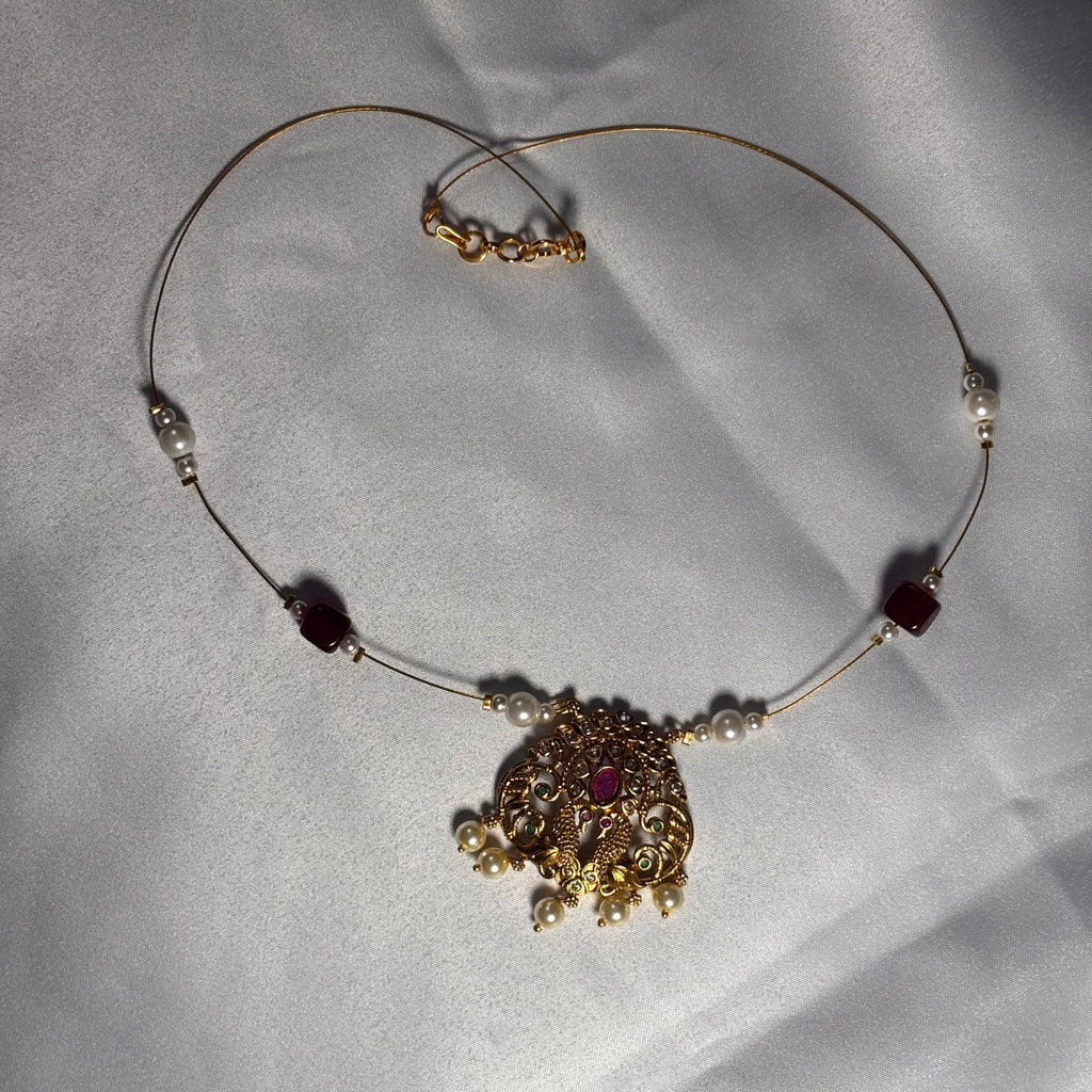 Antique Gold Finish Peacock invisible Necklace