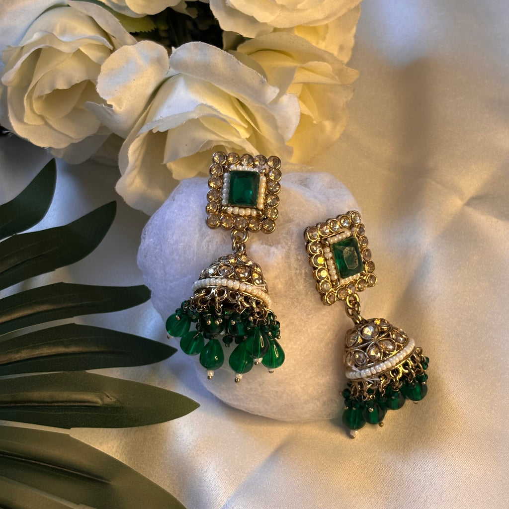 Green Pearl Bell Jhumkas