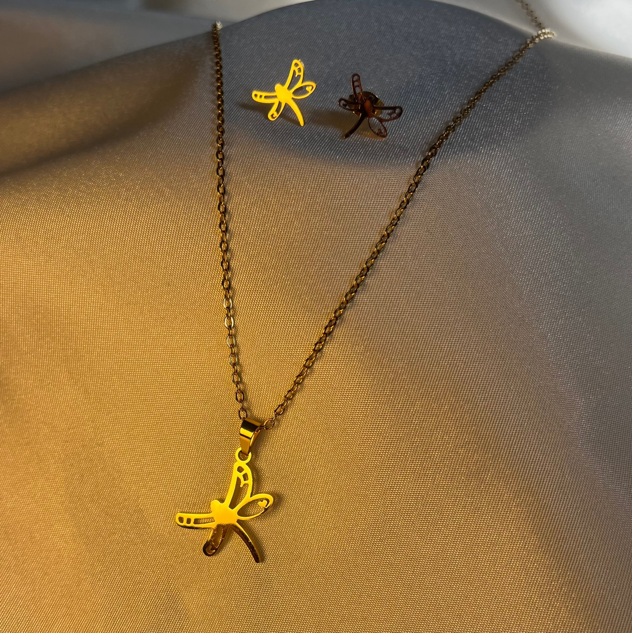 Dragonfly Pendant Necklace and Studs