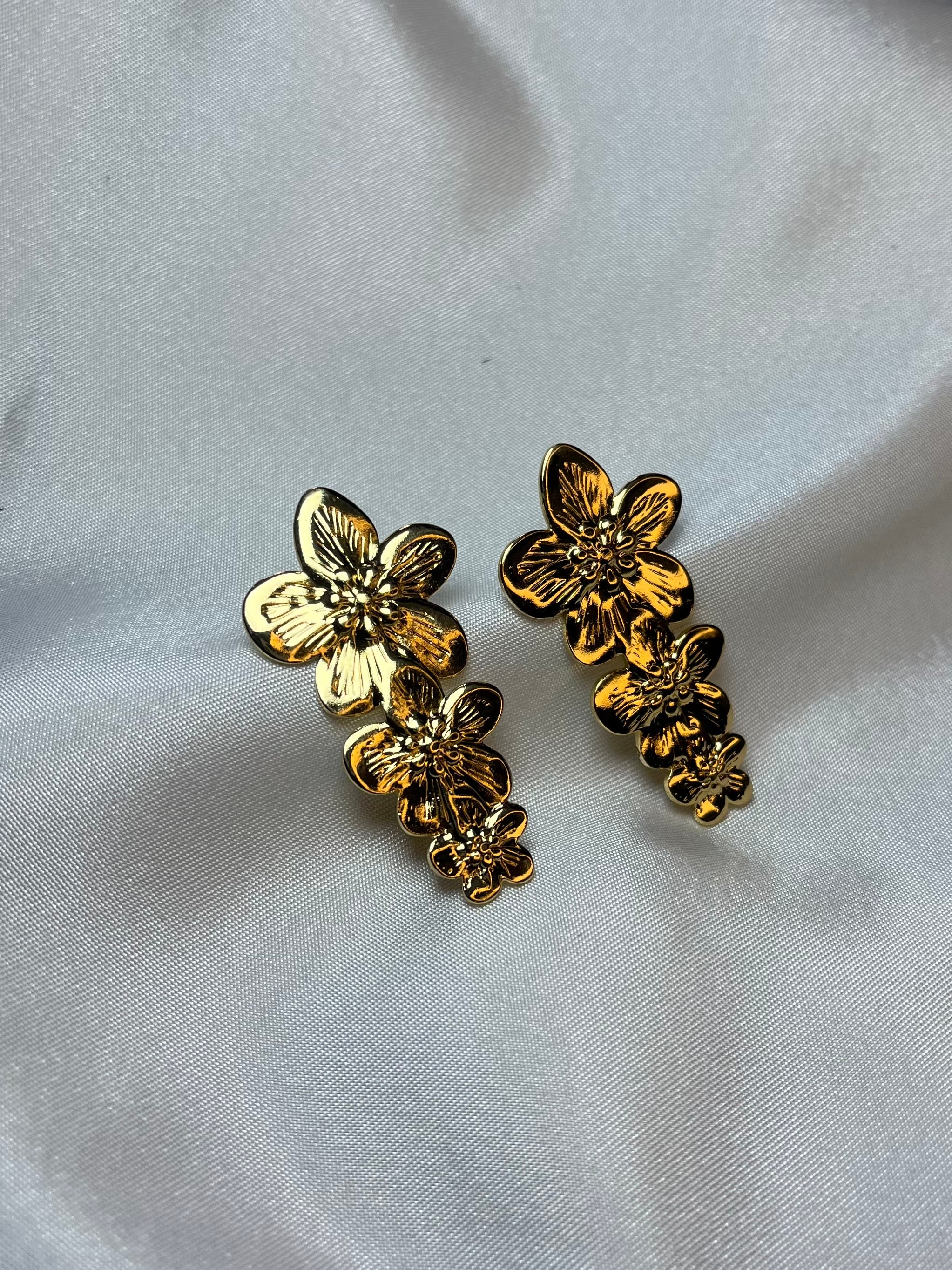 Golden bloom climber's ear studs