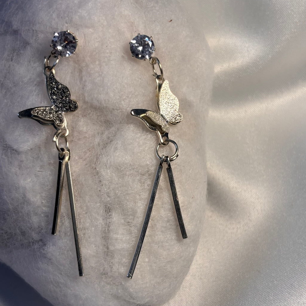 Silver Butterfly Linear Drop Earrings