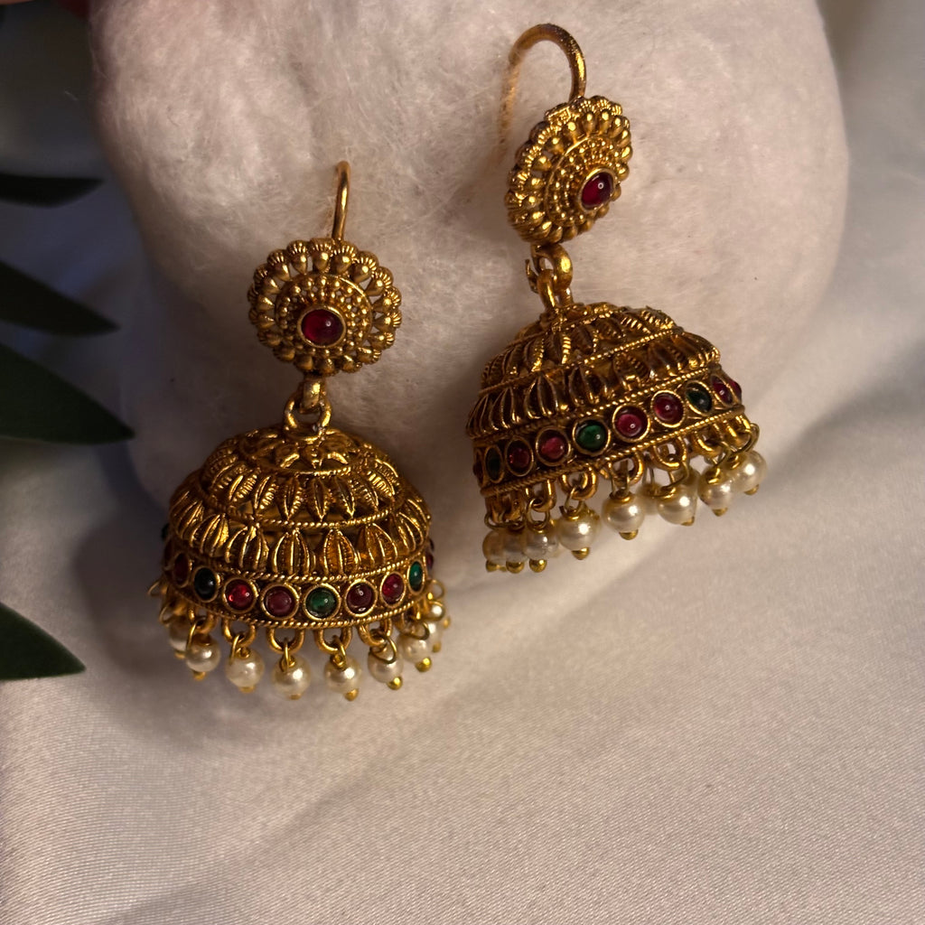 Vintage Gilded Drop Jhumkas