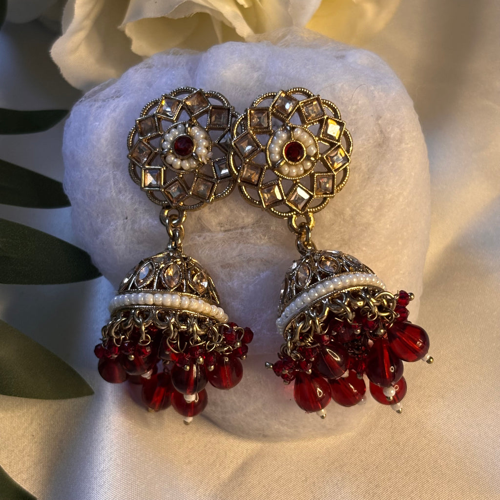Maroon Mandala Ruby Drop Jumkas
