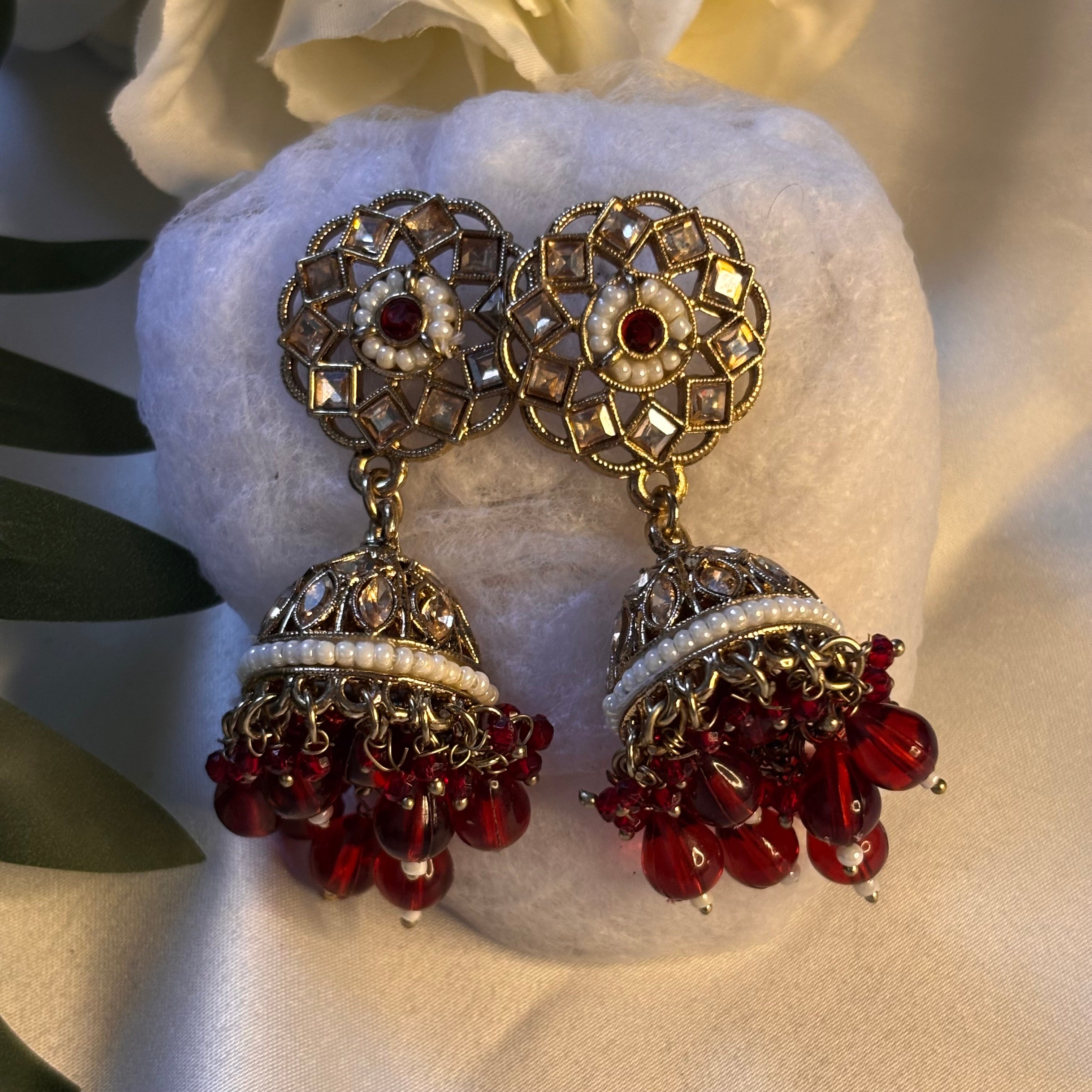 Maroon Mandala Ruby Drop Jumkas