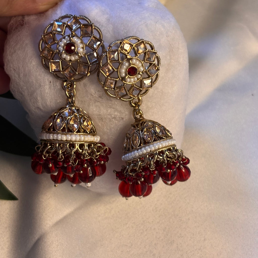 Maroon Mandala Ruby Drop Jumkas