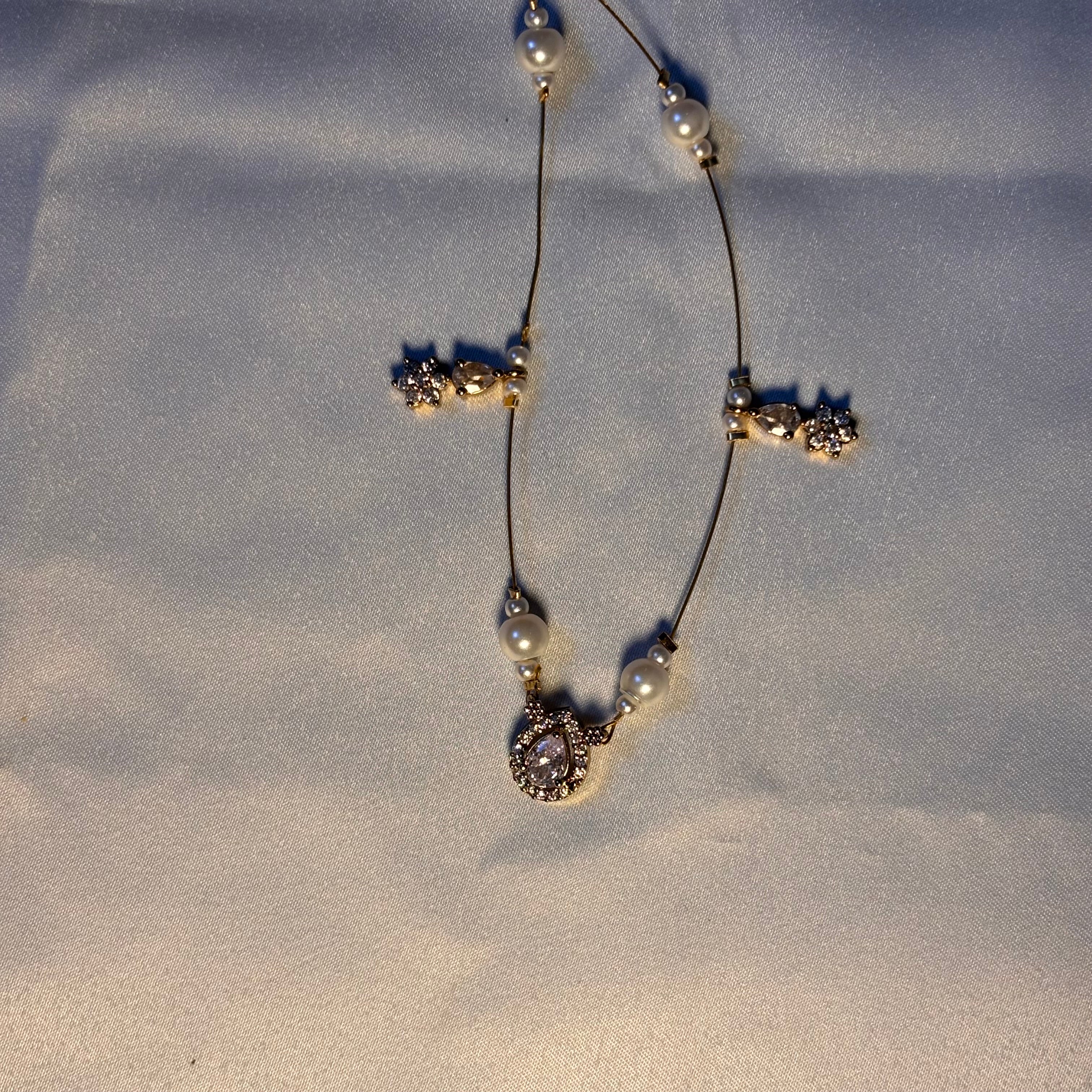 Raindrop & floral drop crystals invisible necklace