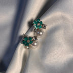 Teal Enamel Bloom & Pearl Studs