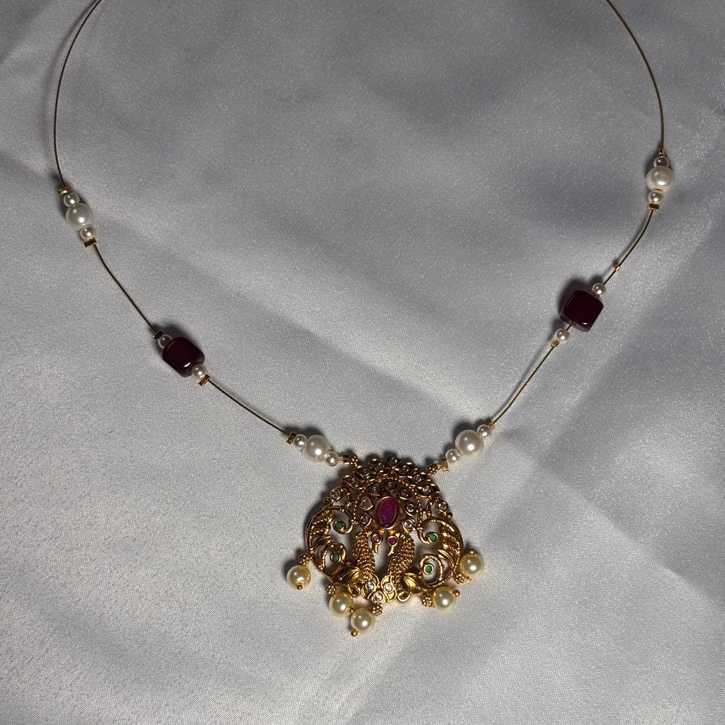 Antique Gold Finish Peacock invisible Necklace