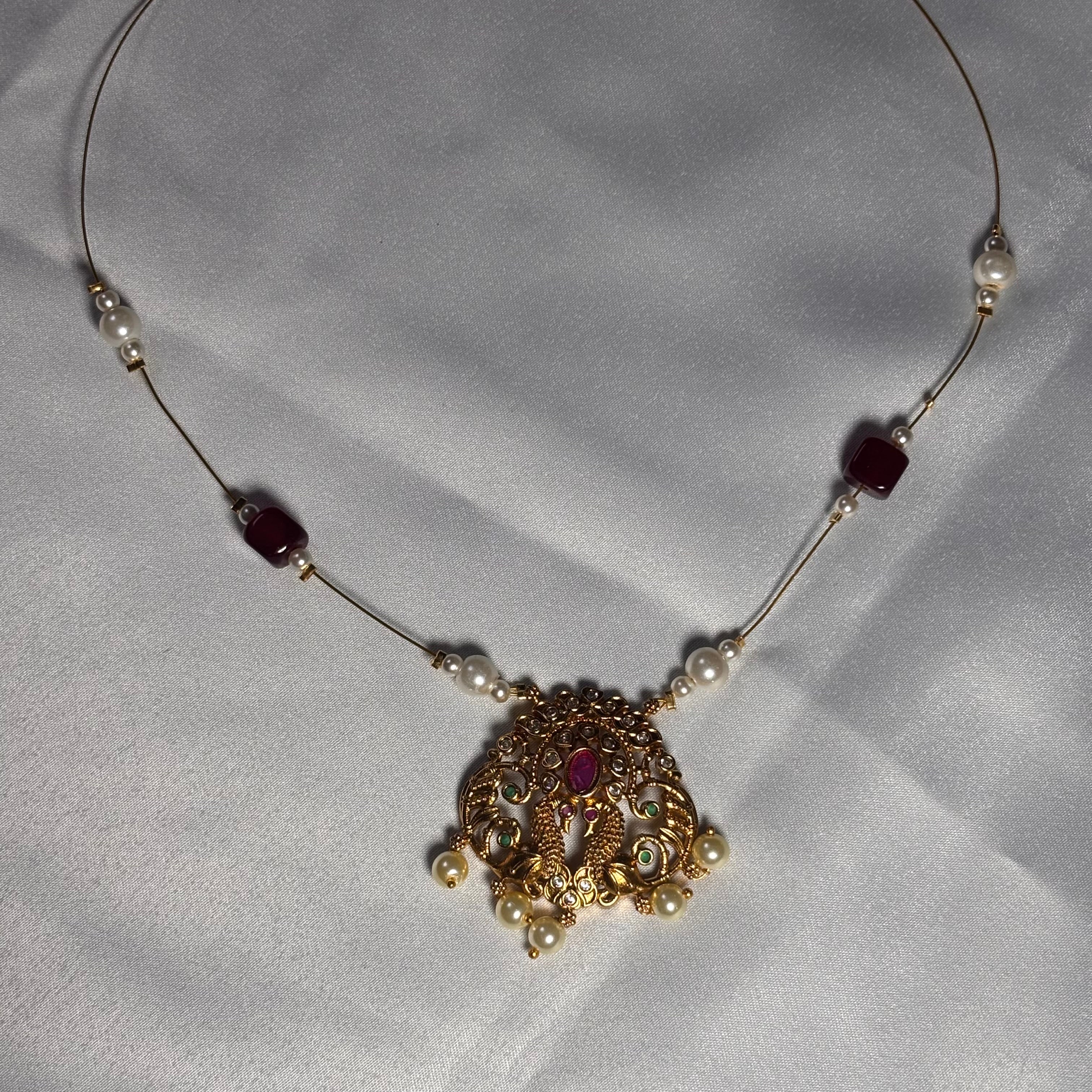 Antique Gold Finish Peacock invisible Necklace