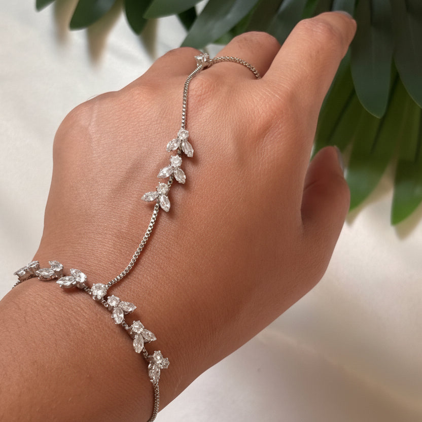 Marquise cut stone hand chain(silver)