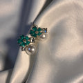 Teal Enamel Bloom & Pearl Studs