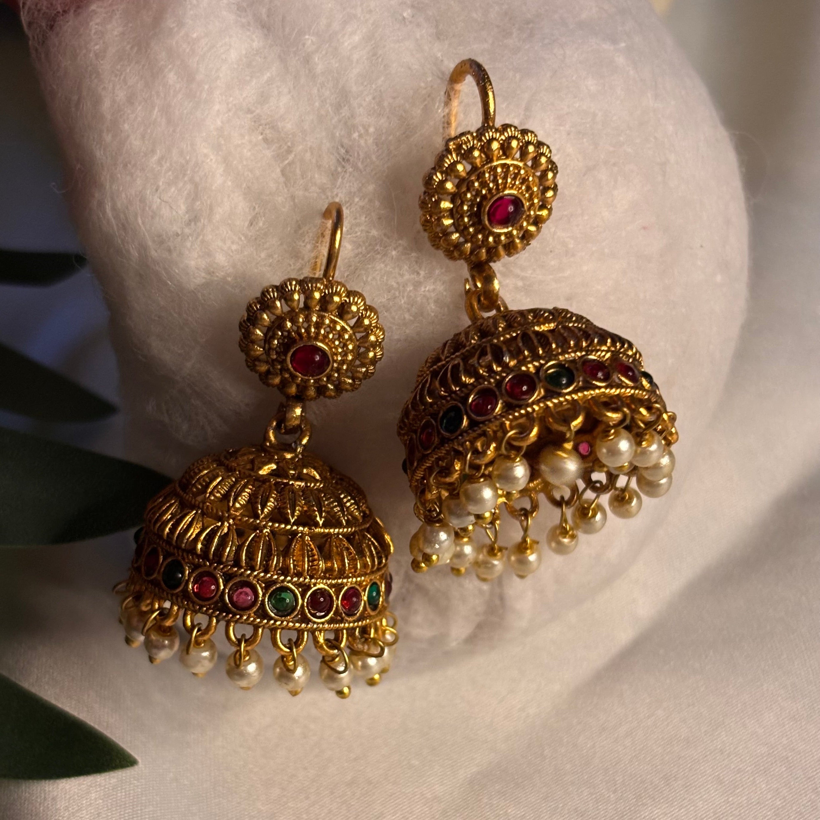 Vintage Gilded Drop Jhumkas