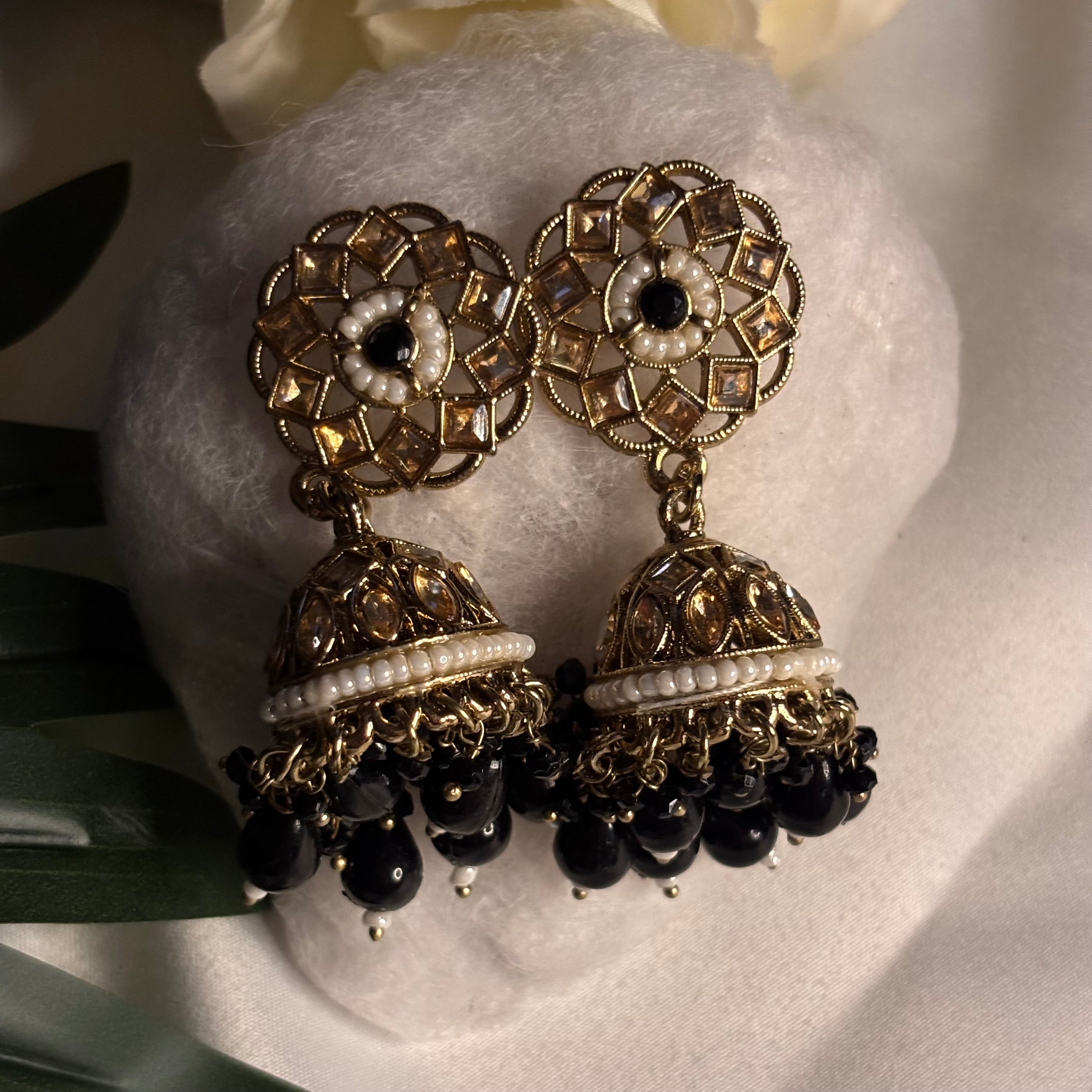 Black Mandala Ruby Drop Jumkas