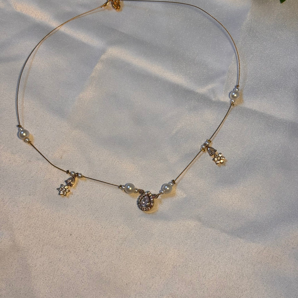 Raindrop & floral drop crystals invisible necklace