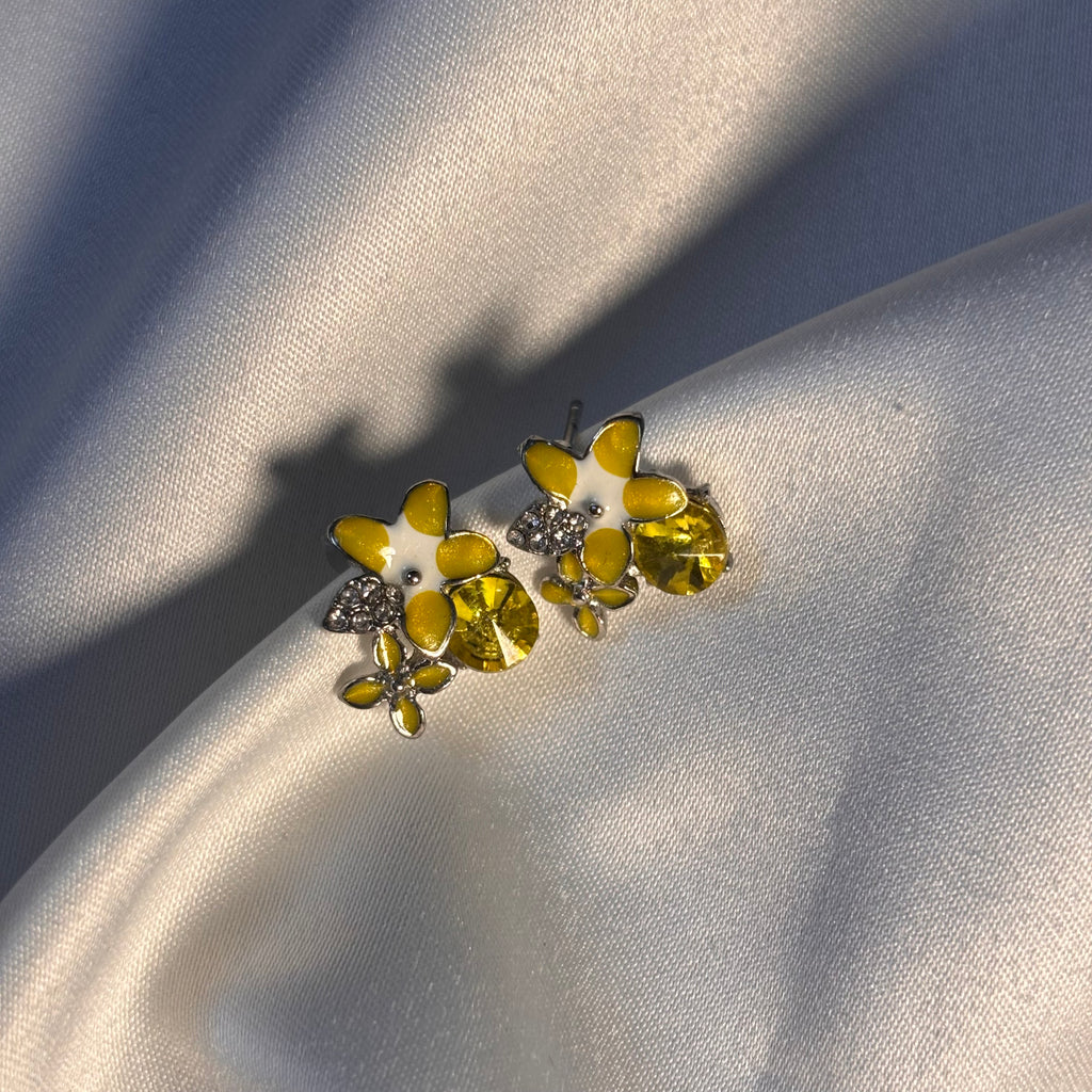 Yellow Enamel Wildflower Studs