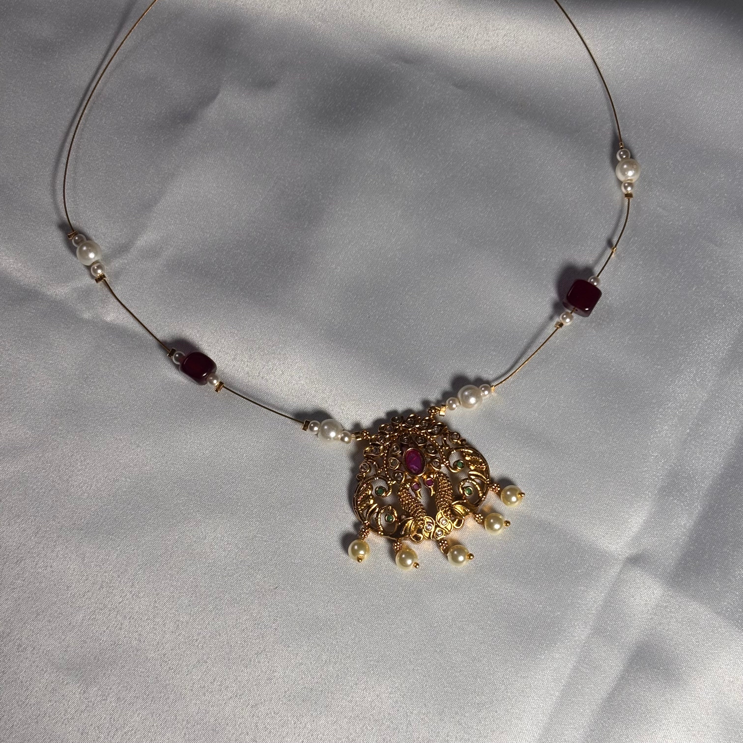 Antique Gold Finish Peacock invisible Necklace