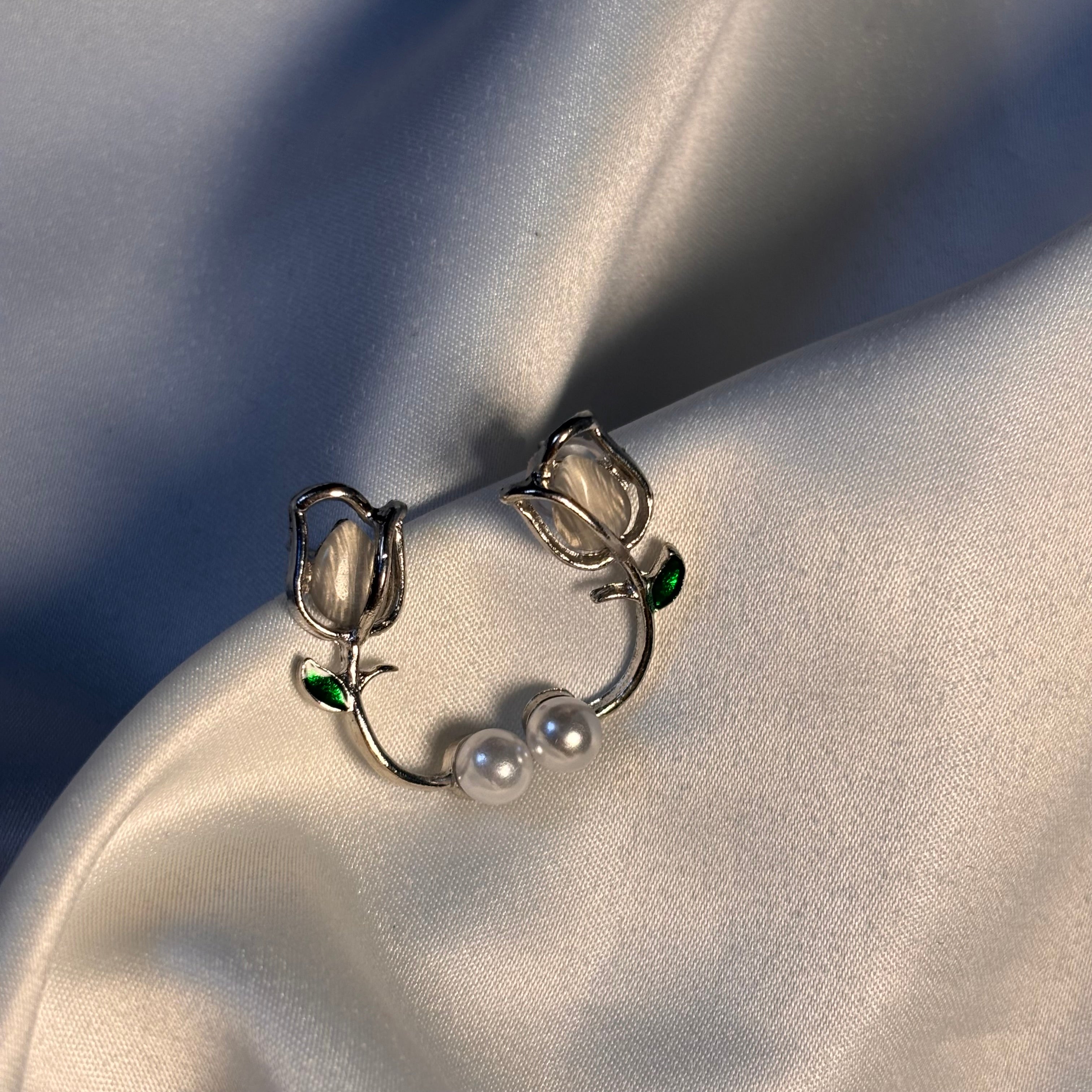 White Tulip Pearl Studs