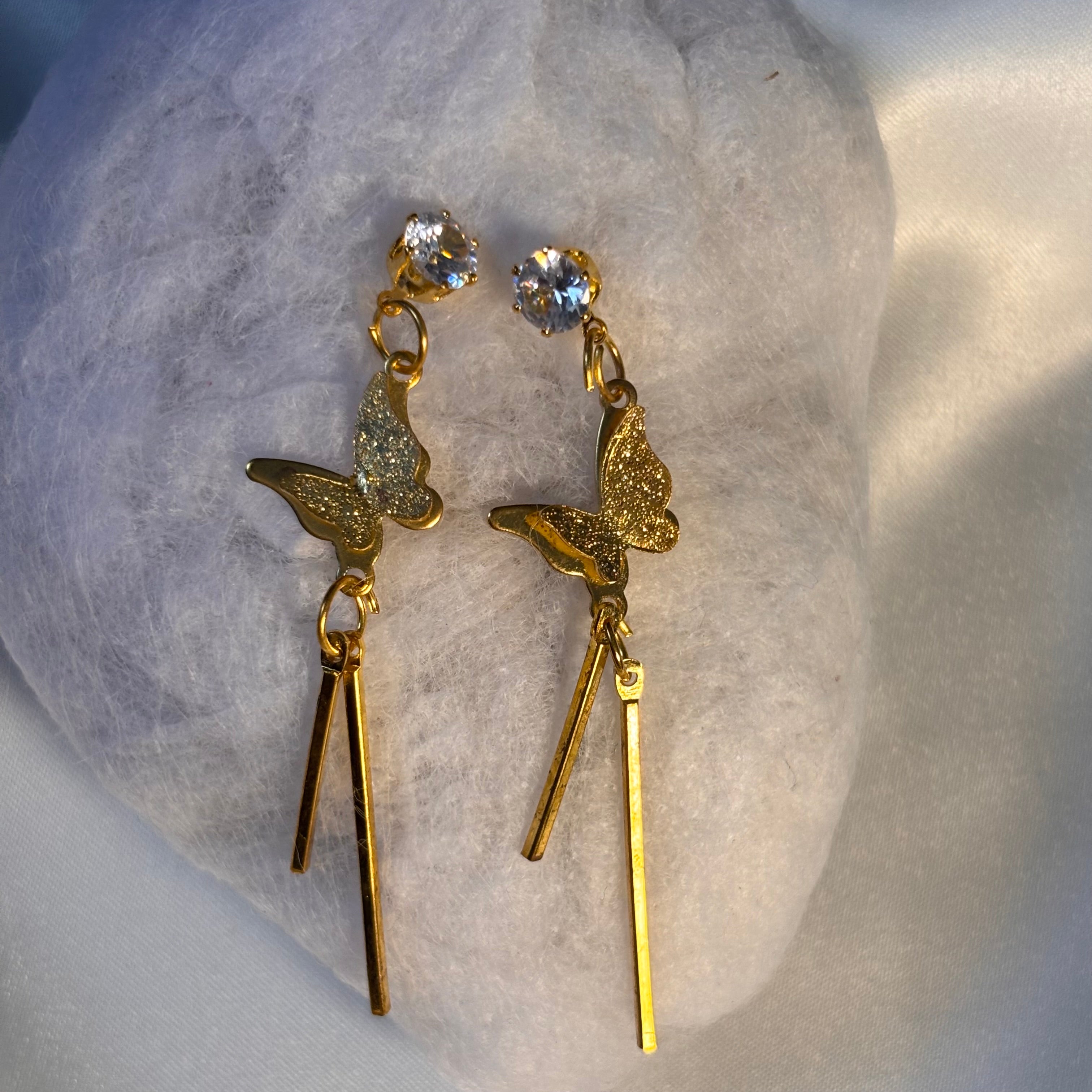 Gold Butterfly Linear Drop Earrings