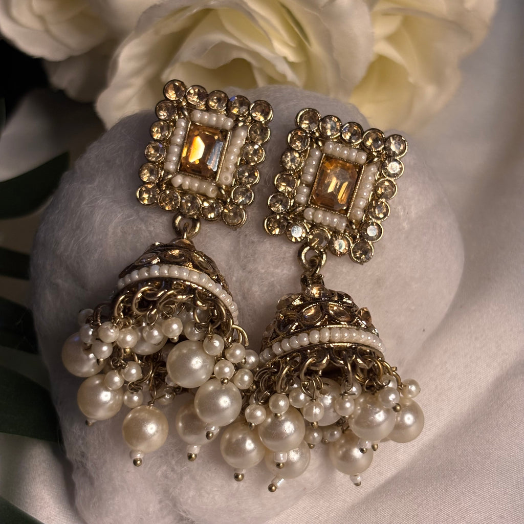White Pearl Bell Jhumkas