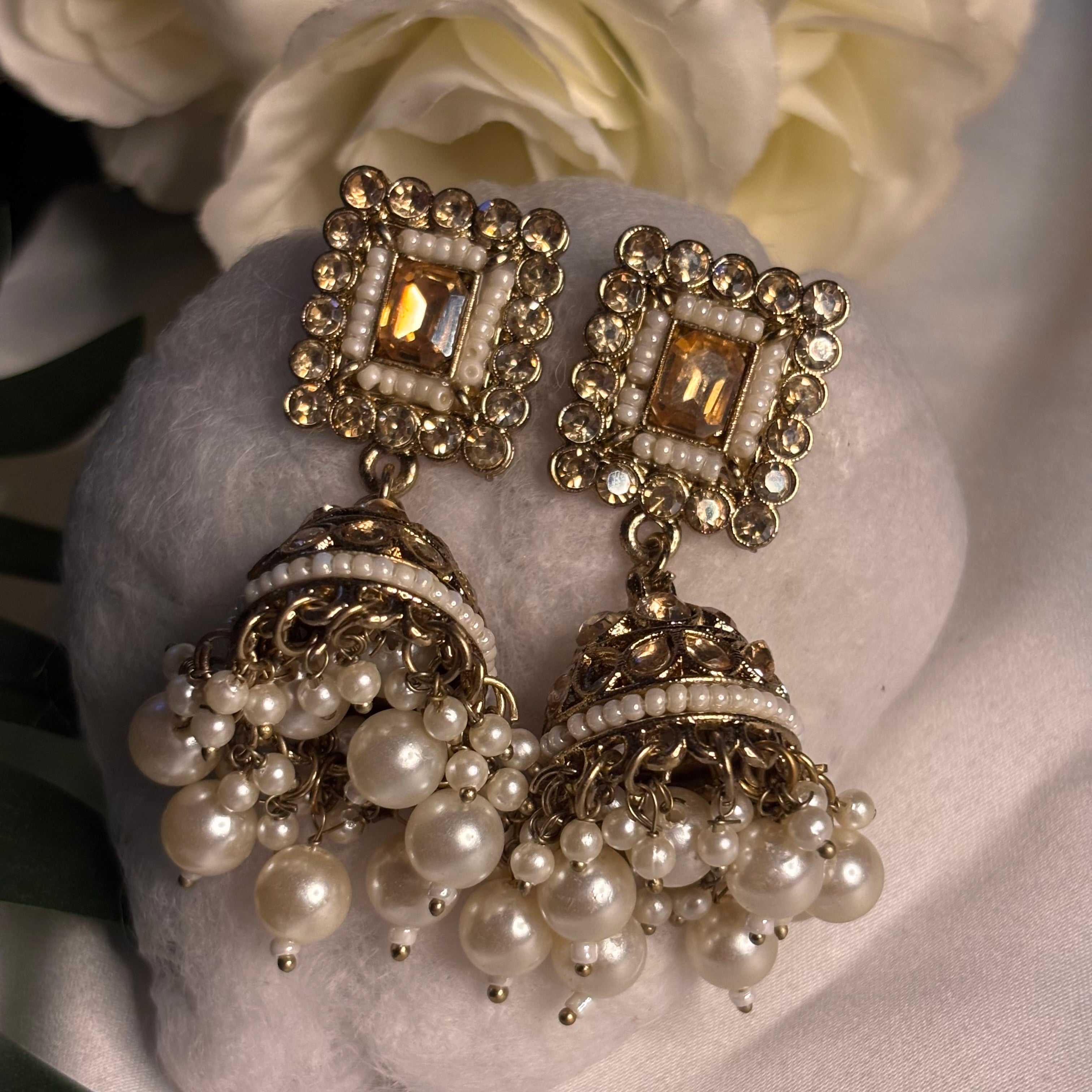 White Pearl Bell Jhumkas