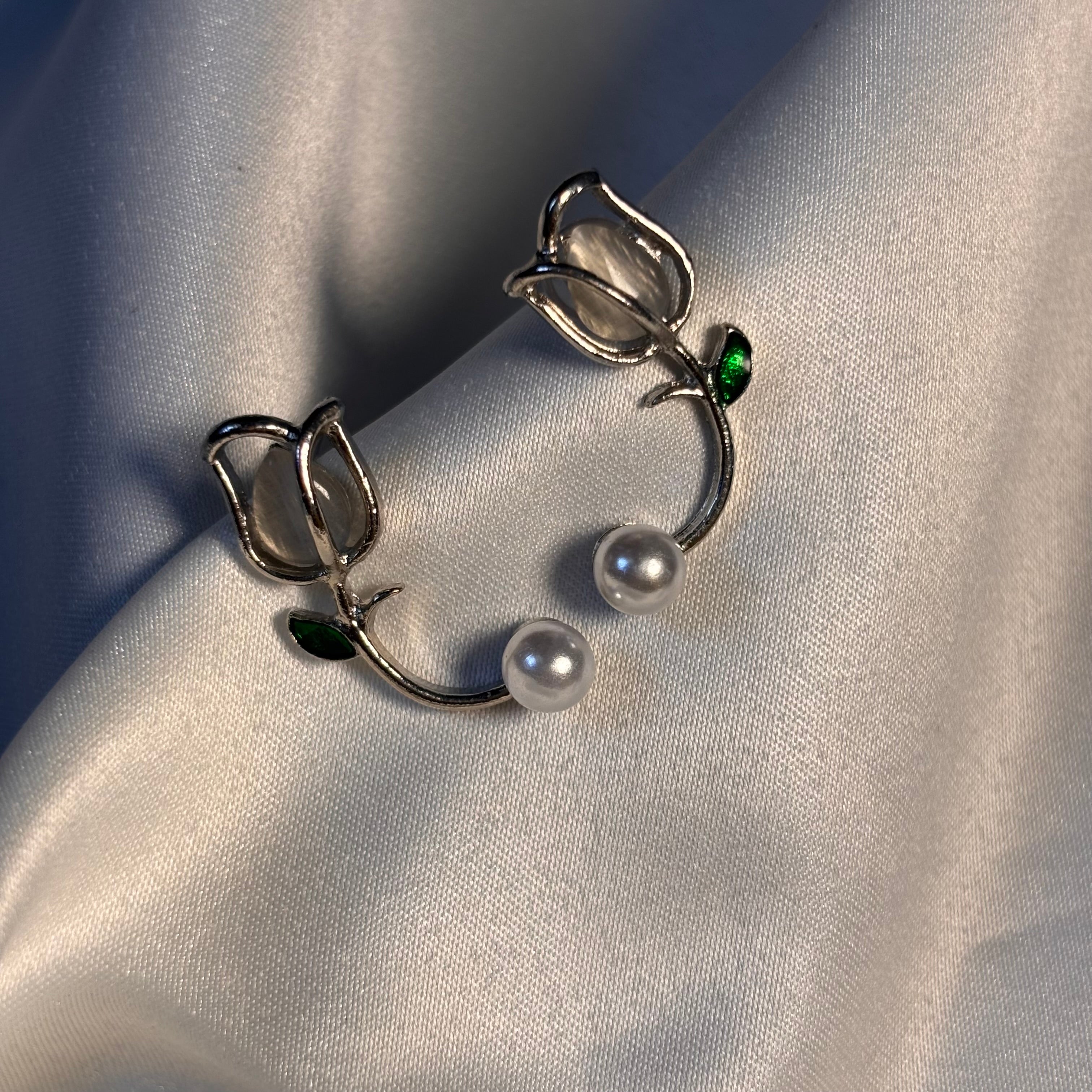 White Tulip Pearl Studs