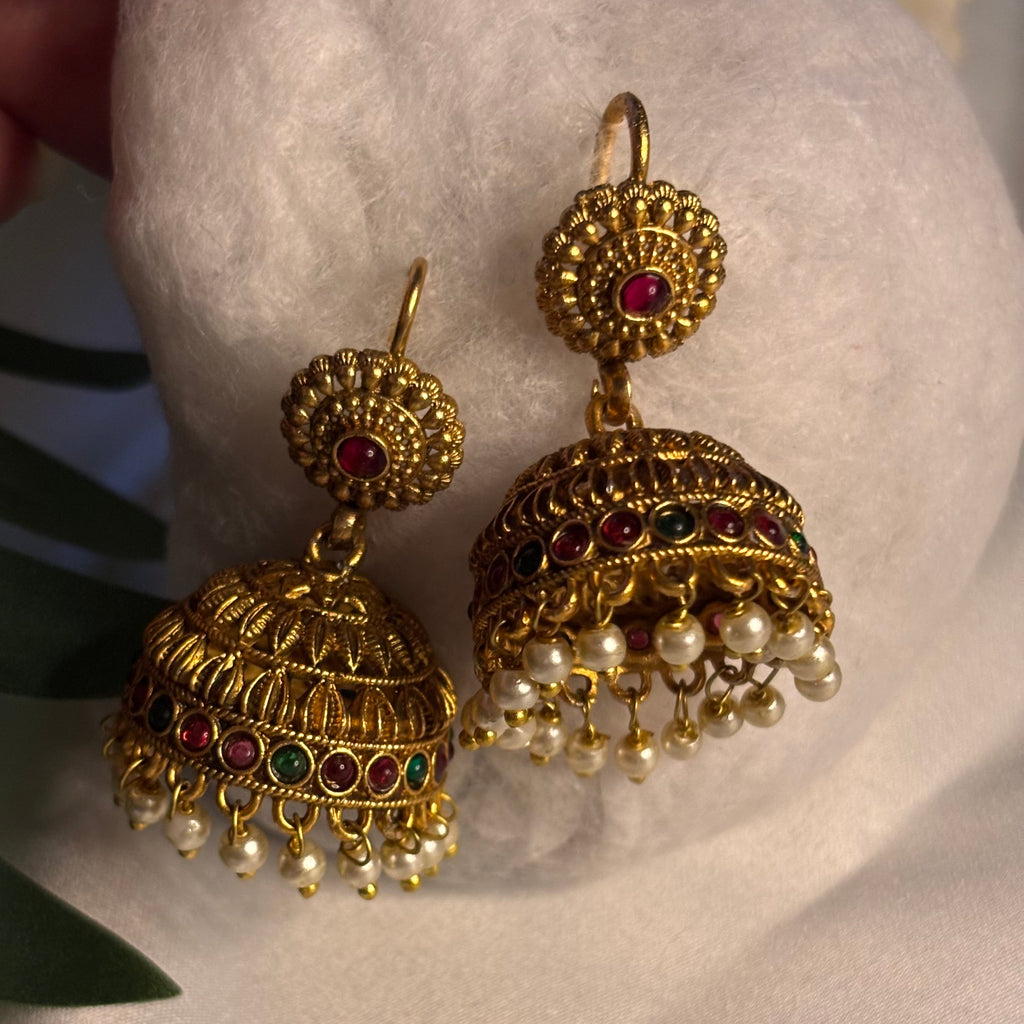 Vintage Gilded Drop Jhumkas