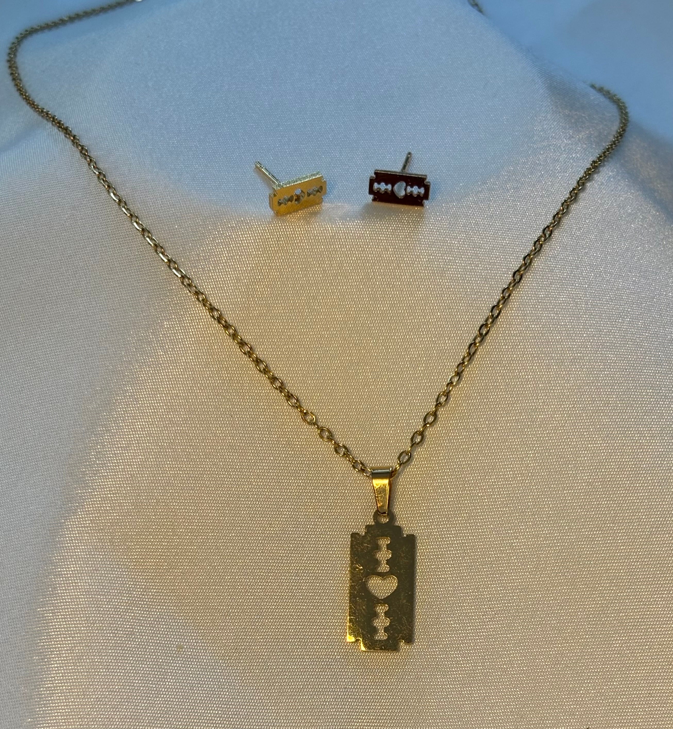 Blade Pendant Necklace with Studs