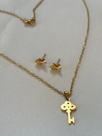 Key pendant necklace and studs