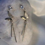 Silver Butterfly Linear Drop Earrings