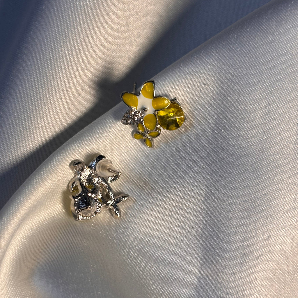 Yellow Enamel Wildflower Studs