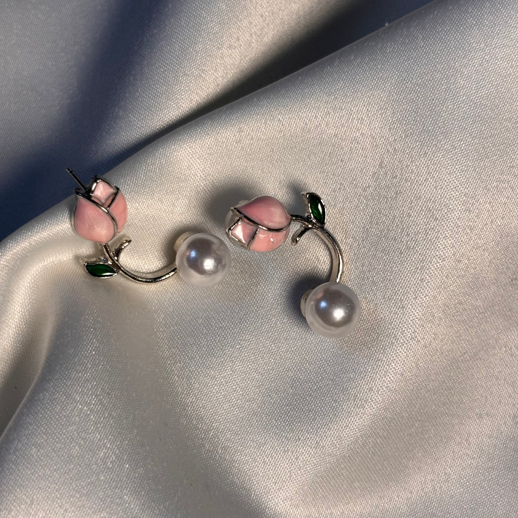 Pink Tulip Pearl Studs