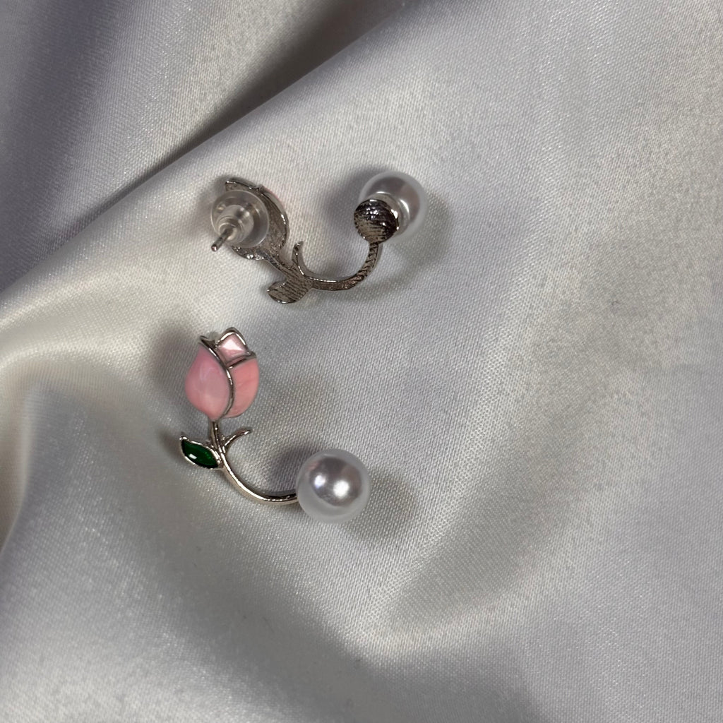 Pink Tulip Pearl Studs