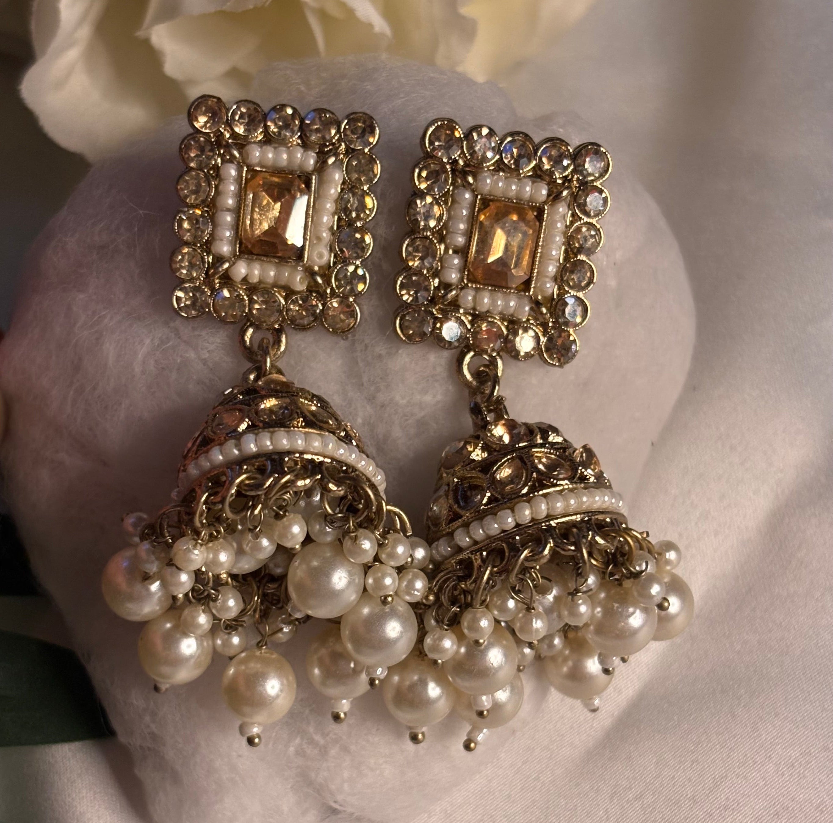 White Pearl Bell Jhumkas