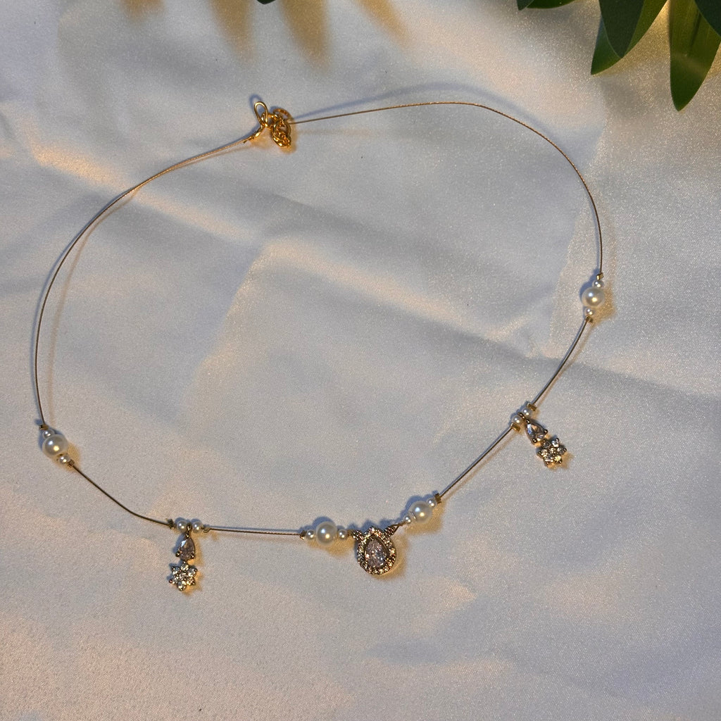 Raindrop & floral drop crystals invisible necklace
