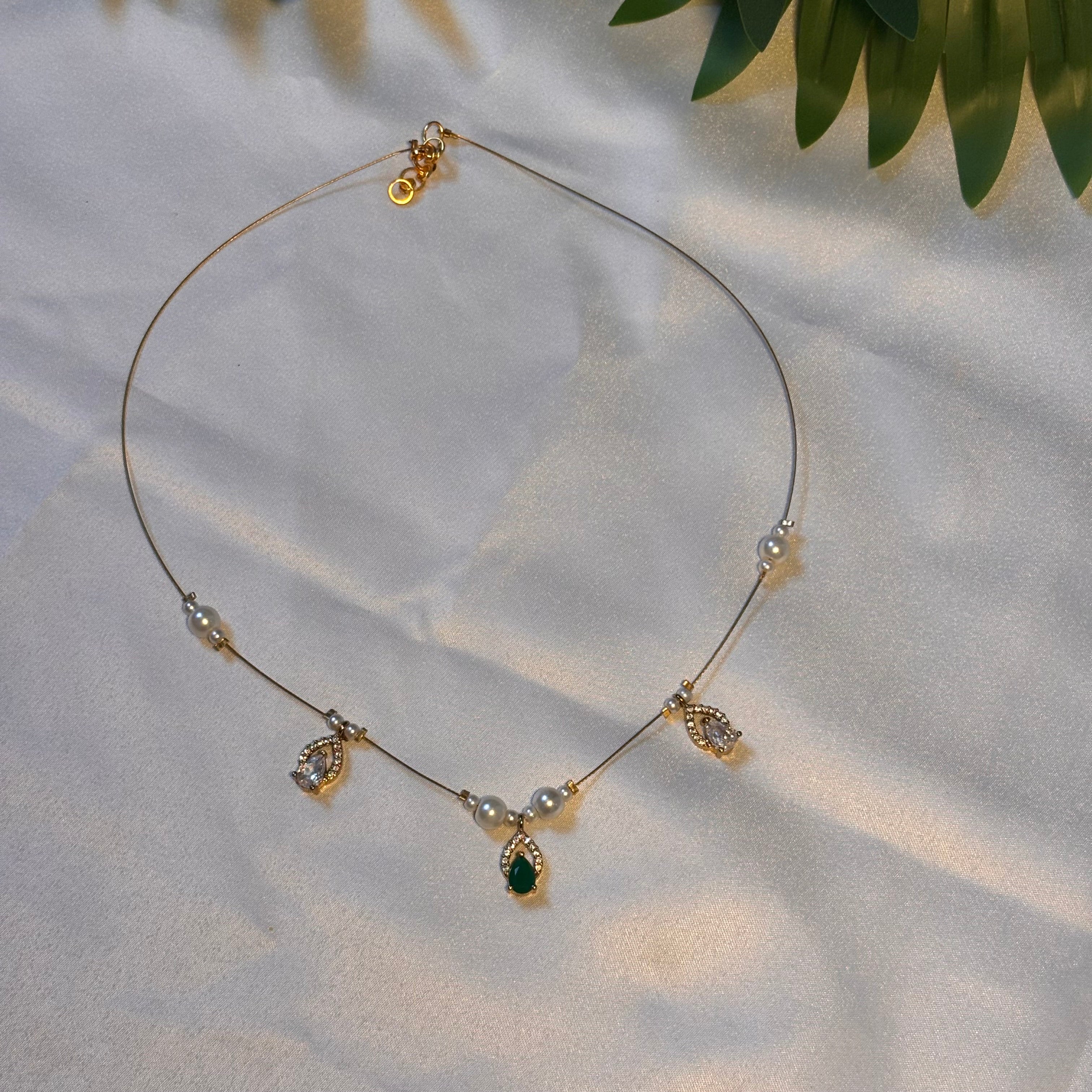 Gemstone & Pearl Festoon Invisible necklace