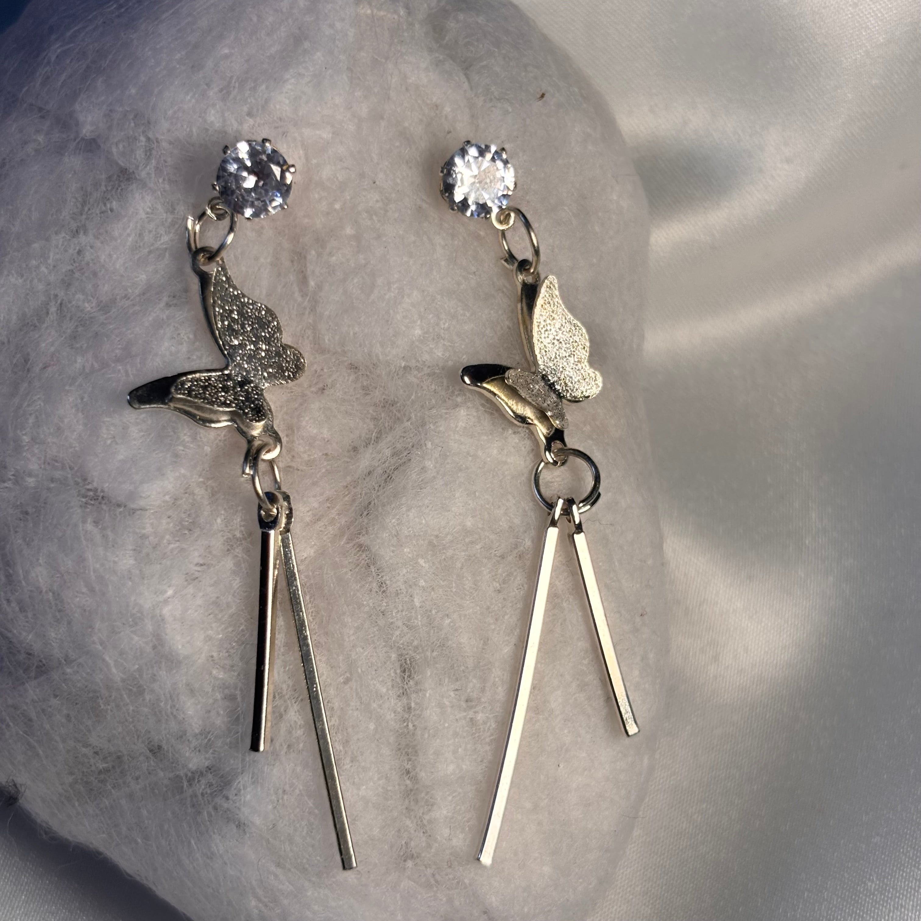 Silver Butterfly Linear Drop Earrings