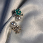 Teal Enamel Bloom & Pearl Studs