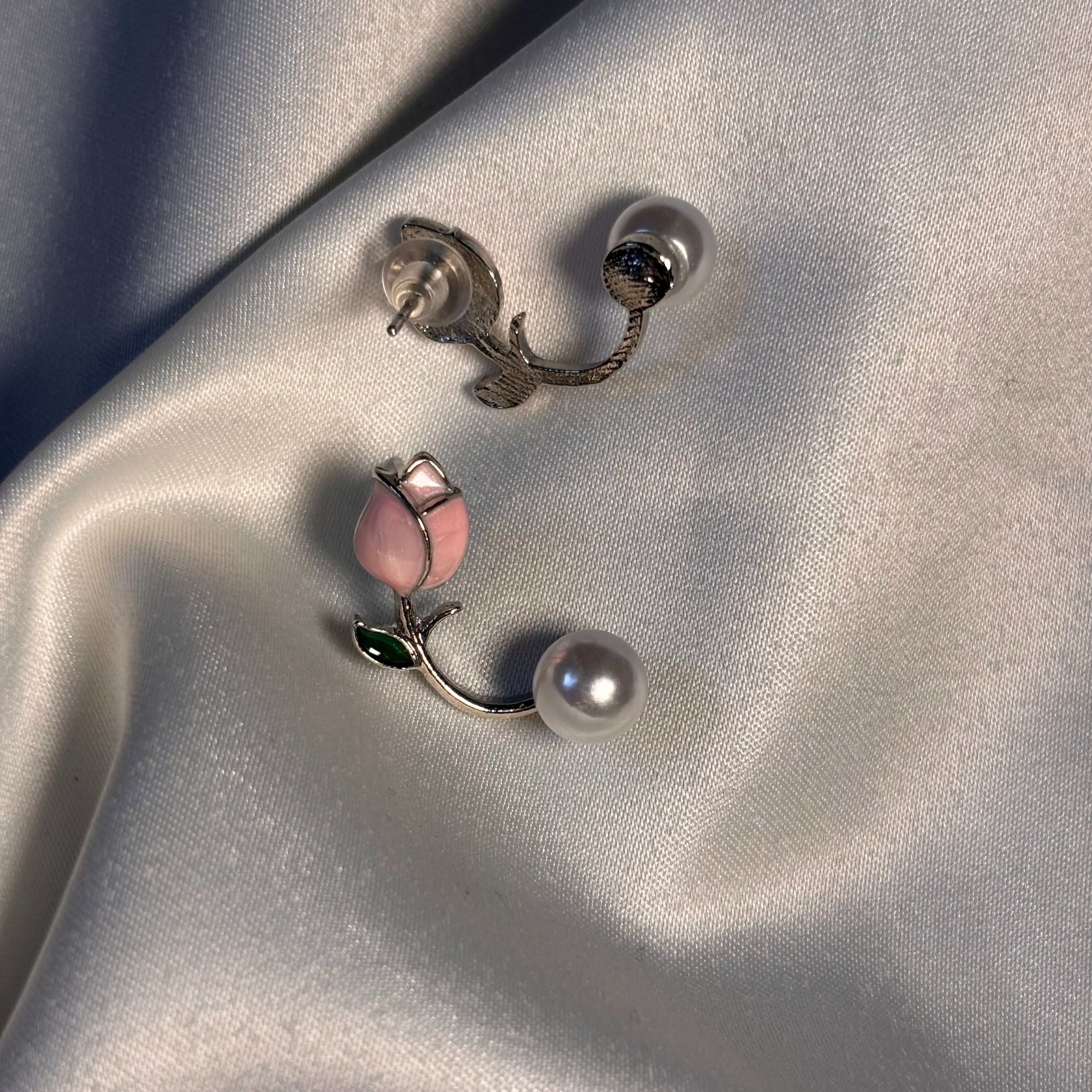 Pink Tulip Pearl Studs