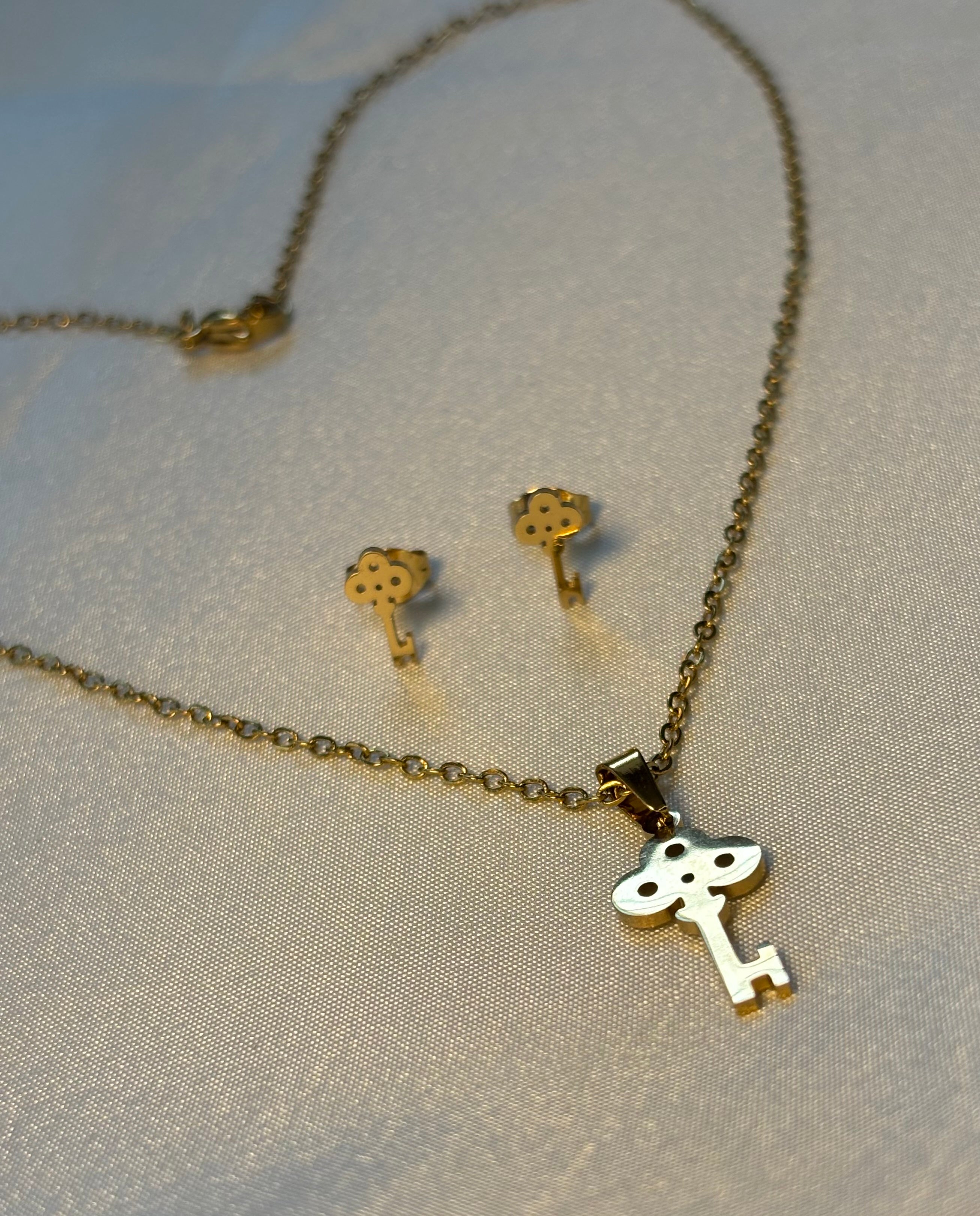Key pendant necklace and studs