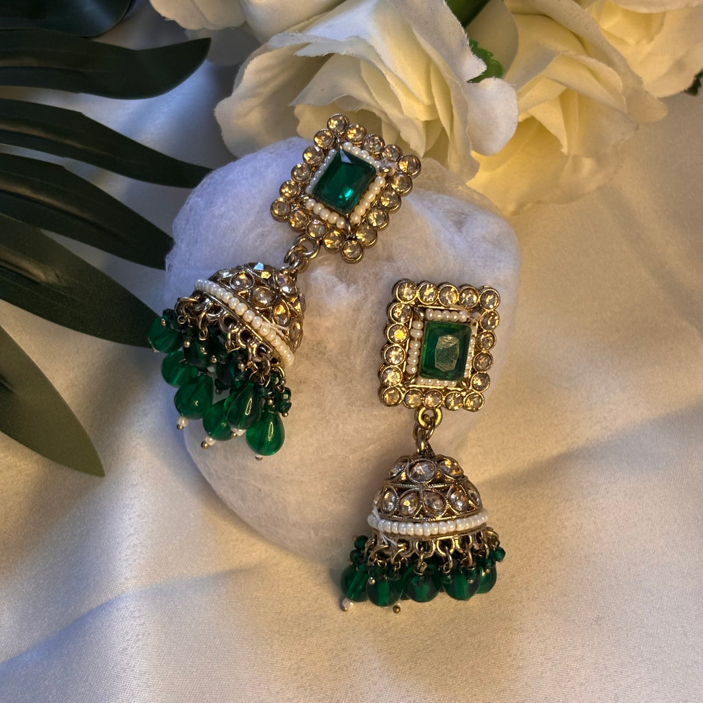 Green Pearl Bell Jhumkas