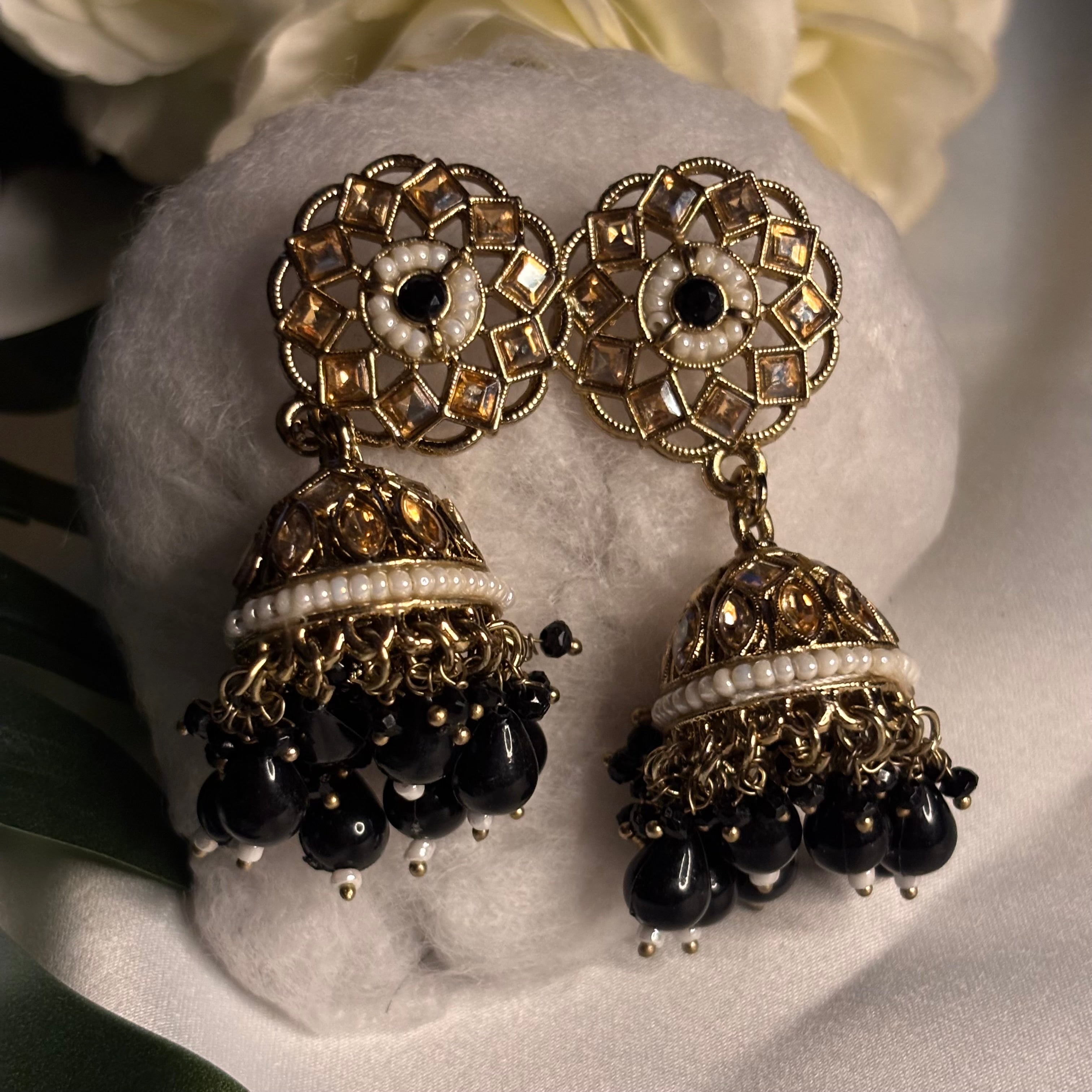 Black Mandala Ruby Drop Jumkas