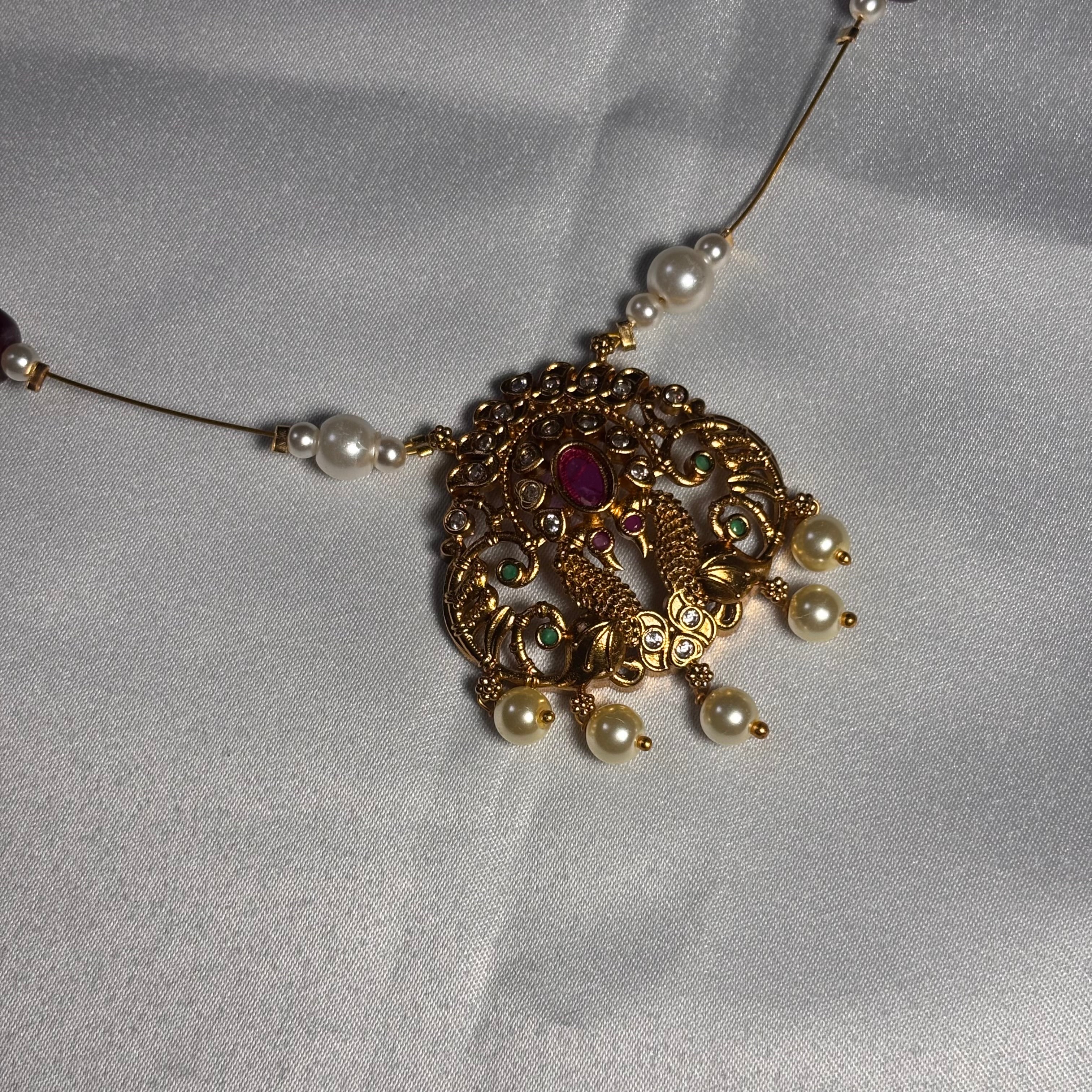 Antique Gold Finish Peacock invisible Necklace