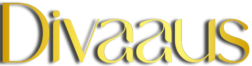 Gold 'Divaaus' logo on a white background